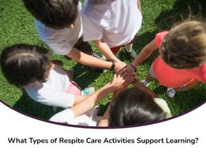 Children in a circle holding hands during inclusive respite care activities that focus on teamwork and social development