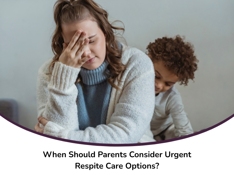 Stressed parent with young child in background, highlighting emotional toll before accessing urgent respite care services